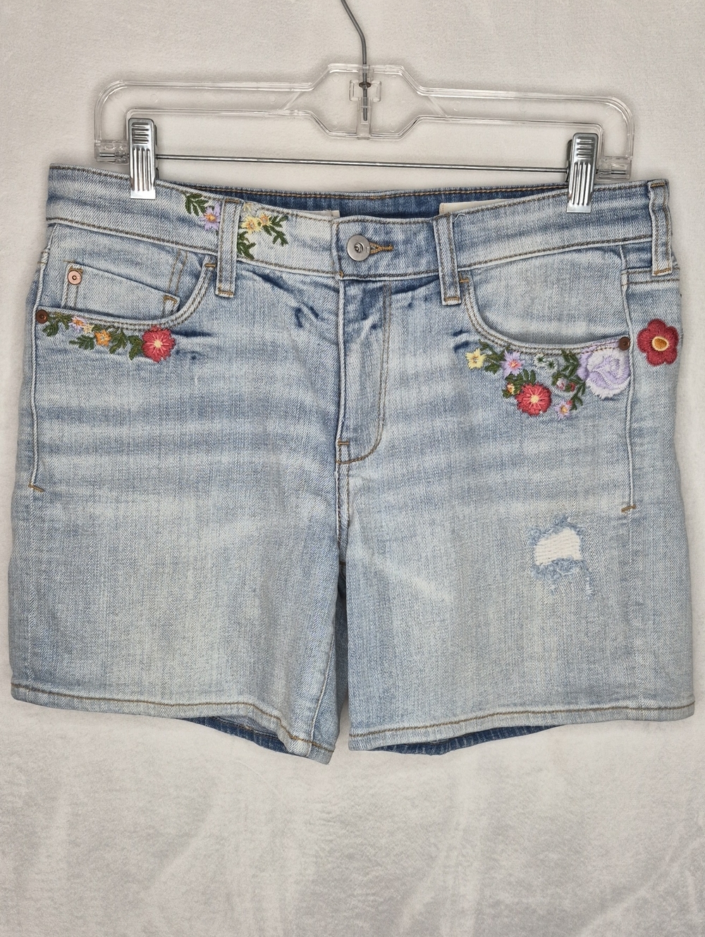 Pilcro and the Letterpress Embroidered Floral Slim Boyfriend Denim Shorts Sz 28